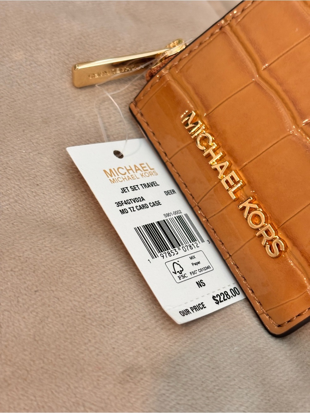 Michael Kors Croc Embossed Jet Set Travel Medium Top-Zip Card Case - Picture 4 of 11